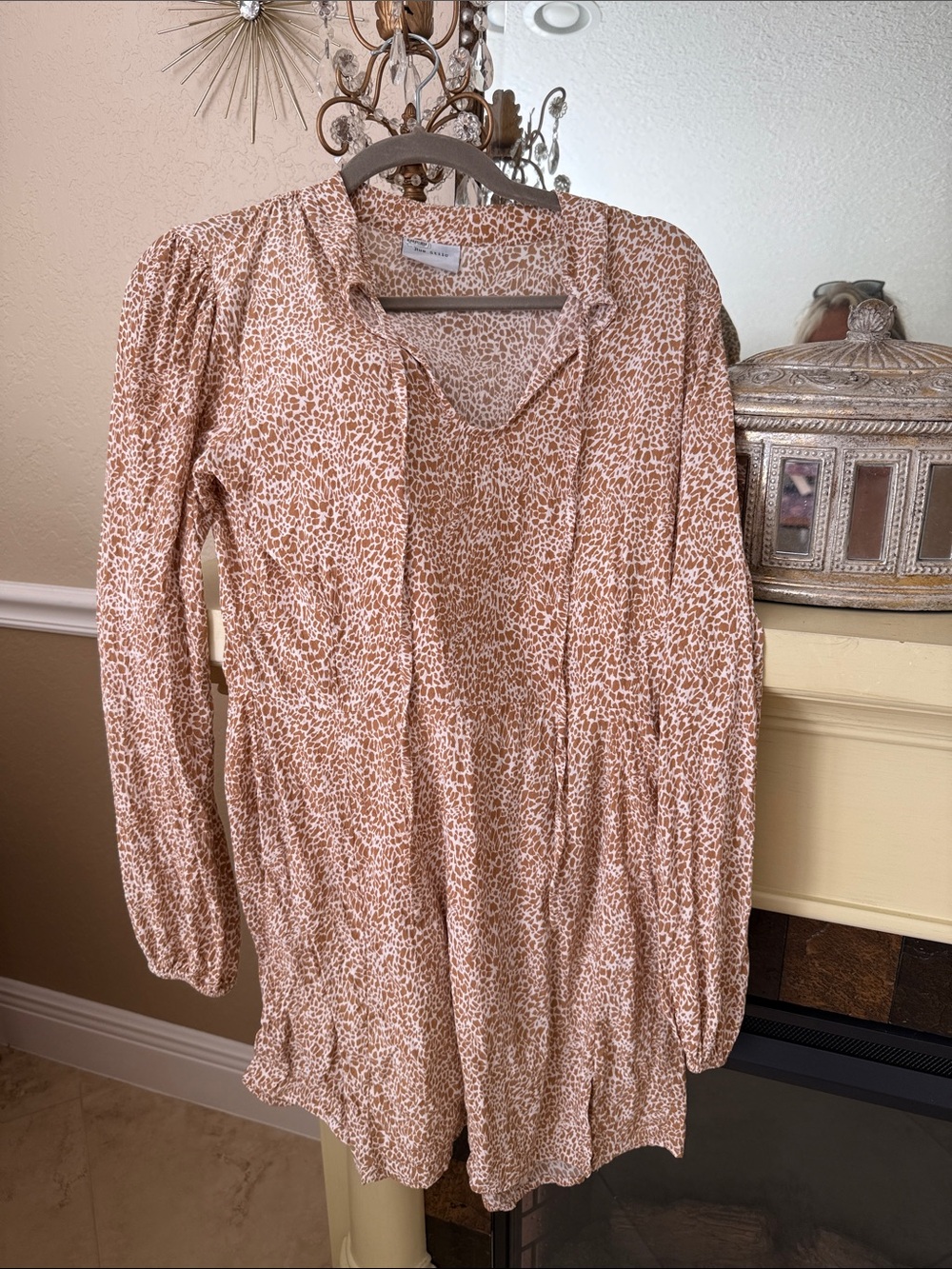 Rue Stiic Long Sleeve Beige Animal-Print Women's Dress medium